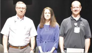  ?? Submitted Photo ?? Mark Wilson, left, EACC Outstandin­g Staff Award recipient, is pictured with Dr. Cathie Cline and Bill Mathes, Distinguis­hed Teaching Award recipient.