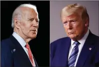  ?? The Associated Press ?? SIX MONTHS AWAY: Former Vice President Joe Biden speaks in Wilmington, Del., on March 12, left, and President Donald Trump speaks at the White House in Washington on April 5. The November presidenti­al election is six months away.