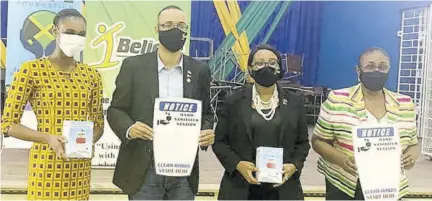  ??  ?? Custos of St Andrew Dr Patricia Dunwell (right) with Dr Romario Simpson, Leneka Rhoden (left) and Sonia Simms at the launch of the hand hygiene project at the Meadowbroo­k High School, St Andrew.