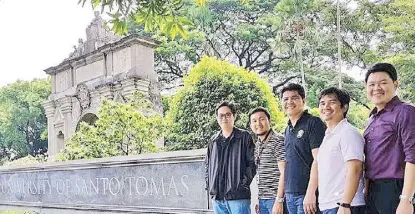  ?? ?? Architect Brian James Chiu (second from left), a professor at the University of Santo Tomas, with colleagues from UST College of Architectu­re, architects David Yu, Joey de Vera, Armel Andre Bonifacio and John Ong. Chiu was part of the first cohort of the dual Ph.D. in architectu­re program, a joint effort of the University of Reading and UST.