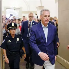  ?? — Reuters ?? US House Speaker Kevin Mccarthy (R-CA) is trailed by reporters after negotiatio­ns on the United States’ debt ceiling at the US Capitol in Washington.