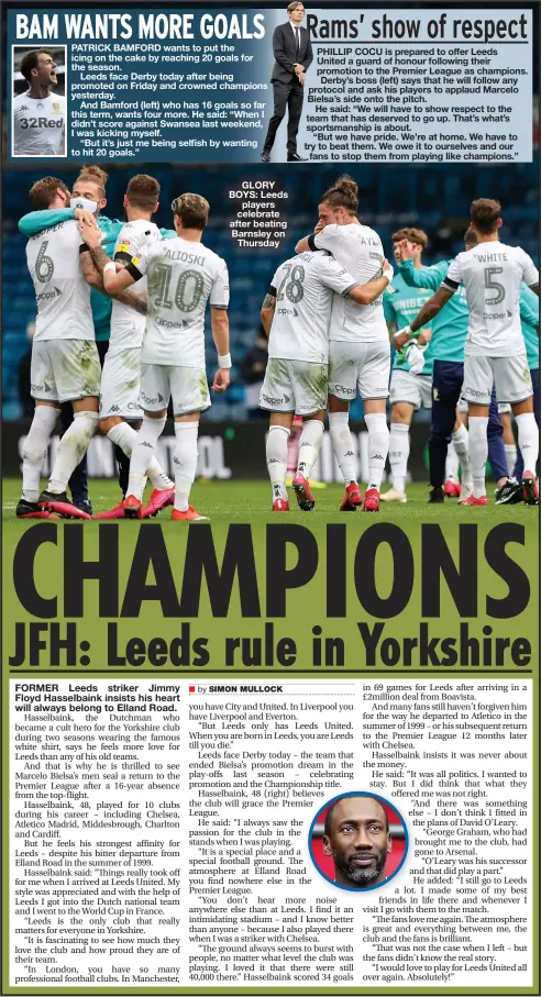  ?? SIMON MULLOCK ?? GLORY BOYS: Leeds players celebrate after beating Barnsley on Thursday