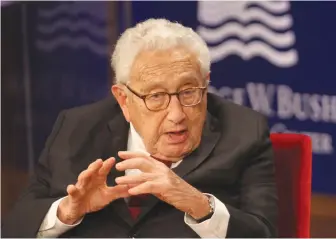  ?? (Jaime R. Carrero/Reuters) ?? FORMER US SECRETARY of State Dr. Henry Kissinger speaks at the George W. Bush Presidenti­al Center’s 2019 Forum on Leadership in Dallas, Texas, earlier this year.
