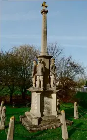  ??  ?? For the memorial at East Brent in Somerset, four men stand at the base of a cross, to commemorat­e each of the services: soldier, airman, sailor and merchant seaman.