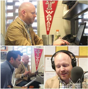  ?? (Photos by Patrick Saunders) ?? Counterclo­ckwise from top: WABE reporter Jim Burress will spend several weeks writing up the panhandlin­g story. Burress reads the panhandlin­g story for news director John Haas for the first time. Burress records his voice tracks for the panhandlin­g...