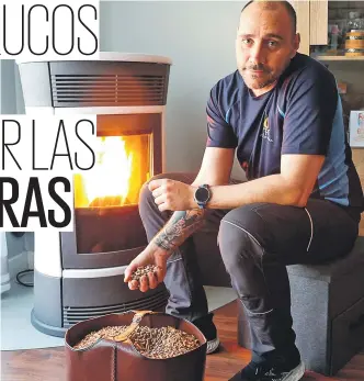  ?? ?? Ricardo Santana, junto a la estufa de pellets que todo este invierno ha calentado su casa.