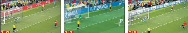  ??  ?? 10
INIESTA. Bate a Akinfeev por su izquierda.
SMOLOV. De Gea la llega a tocar, pero entra.
1 1
2 1
PIQUÉ. Engaña a Akinfeev, al otro lado.