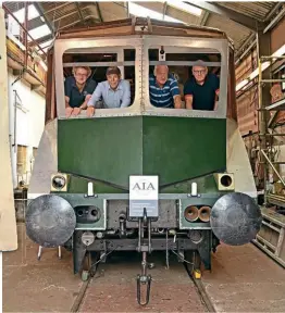  ?? ROBIN COOMBES ?? Front runners: From left are volunteers Chris Davis, Rodney Packham, Steve Artlett and Neil Edwards, who are restoring GWR railcar W20W at the Kent & East Sussex Railway carriage and wagon works.