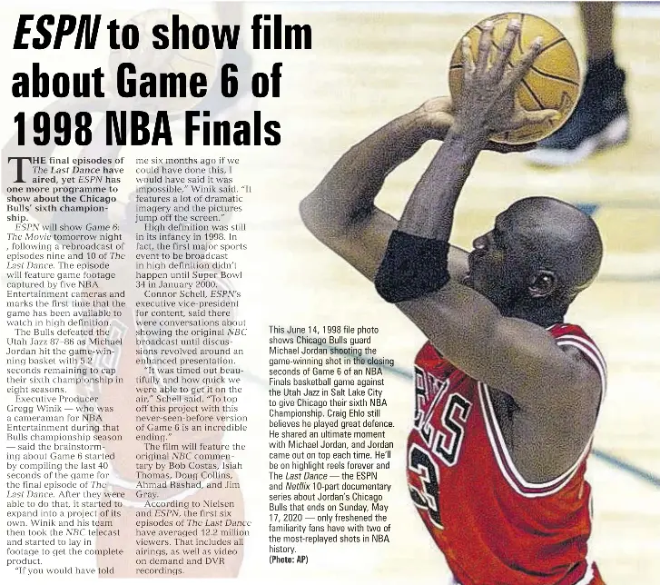 ESPN to show film about Game 6 of 1998 NBA Finals