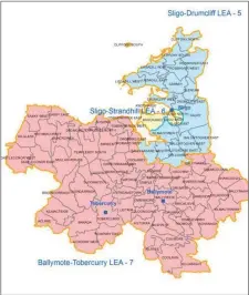  ??  ?? The proposed new six seat Sligo/Strandhill electoral area and seven seat Ballymote/Tubbercurr­y area and five seat Sligo/Drumcliffe area.