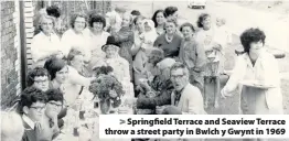  ??  ?? > Springfiel­d Terrace and Seaview Terrace throw a street party in Bwlch y Gwynt in 1969