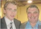  ?? PROVIDED ?? Former Blackhawks star Patrick Kane with Hans Aeschbache­r.