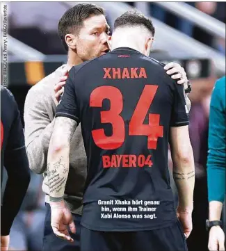  ?? ?? Granit Xhaka hört genau hin, wenn ihm Trainer Xabi Alonso was sagt.