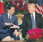  ?? Pablo Martinez Monsivais Associated Press ?? JAPANESE Prime Minister Shinzo Abe and President Trump are meeting on North Korea and trade.