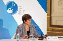  ?? LUDOVIC MARIN/POOL VIA ASSOCIATED PRESS ?? Internatio­nal Monetary Fund Managing Director Kristalina Georgieva attends the Paris Peace Forum at The Elysee Palace in Paris on Nov. 12. The IMF on Tuesday forecast 6% global growth this year.