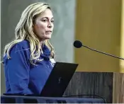  ?? JEREMY WADSWORTH / THE (TOLEDO) BLADE ?? Shari Foltz, mother of Stone Foltz, speaks during the Ohio Anti-hazing Summit last year at the Bowling Green State University Bowen-thompson Student Union in Bowling Green.