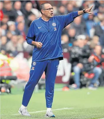  ??  ?? Chelsea manager Maurizio Sarri gestures during a Premier League match.