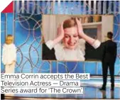  ?? Photos by AP ?? Emma Corrin accepts the Best Television Actress — Drama Series award for ‘The Crown’.