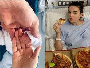  ?? CorTeSÍA ?? Melody compartió en sus redes sociales una imagen de su bebé y otra degustando pizza en el período posparto.