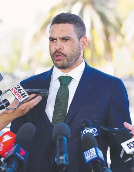  ?? Picture: BRETT COSTELLO ?? Greg Inglis fronts the media at Redfern Oval yesterday to discuss his drink-driving charge.