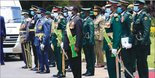  ??  ?? President Emmerson Mnangagwa inspects a guard of honour before presenting his State of the Nation Address at State House in Harare yesterday