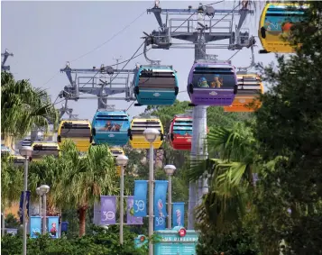  ?? Joe Burbank/Orlando Sentinel/TNS ?? ■ Disney Skyliner cabins on the Hollywood Studios line remain out of service Oct. 7. The new gondola transporta­tion system at Walt Disney World was shut down late Oct. 5, trapping guests on the ride in Lake Buena Vista, Fla.