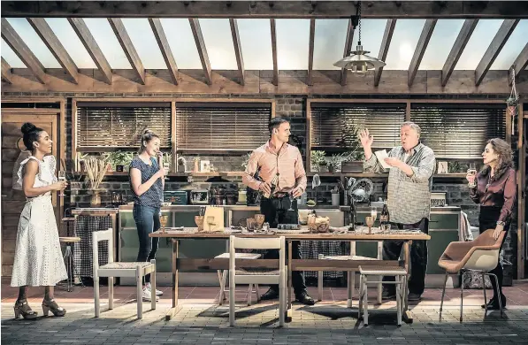  ??  ?? Turning the tables: from left, Freema Agyeman, Laura Carmichael, Joseph Millson, Desmond Barrit and Stockard Channing in Apologia