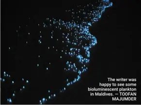  ?? — TOOFAN MAJUMDER ?? The writer was happy to see some biolumines­cent plankton in Maldives.