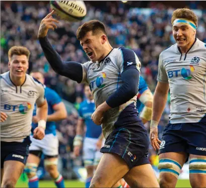  ?? ?? Blair Kinghorn’s 2019 hat-trick made history and decided the last close-run thing between the Scots and Italy