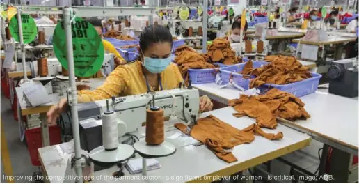  ?? ?? Improving the competitiv­eness of the garment sector—a significan­t employer of women—is critical. Image: ADB.