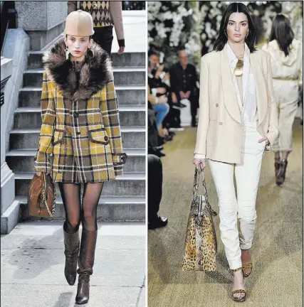  ?? JONAS GUSTAVSSON, MARCELO SOUBHIA/ MCV PHOTO ?? Marc Jacobs presented fall looks, left, during the New York Fashion Week that ended Thursday. On the other hand, Ralph Lauren offered his February 2017 collection, which is available in some stores and online.