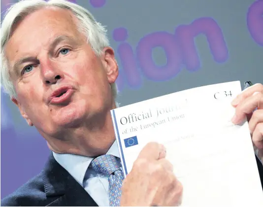  ?? AP ?? European Union’s chief Brexit negotiator Michel Barnier gives a news conference after Brexit talks in Brussels, Belgium, Friday, June 5, 2020.