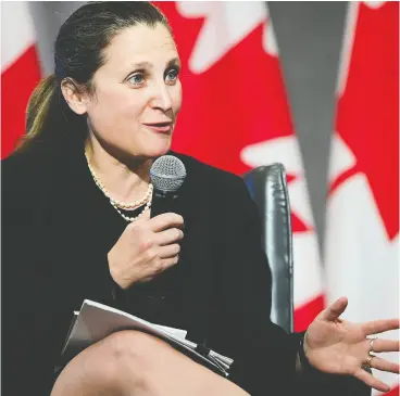  ?? SEAN KILPATRICK / THE CANADIAN PRESS ?? Finance Minister Chrystia Freeland says she disagrees with critics who say that
the Liberal budget will create a financial burden for future generation­s.