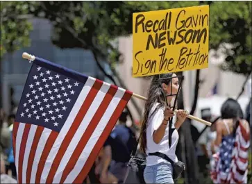  ?? K.C. Alfred San Diego Union-Tribune ?? WHILE backers look to be successful in getting a recall on the ballot, the percentage of likely voters in favor of ousting Gov. Newsom is no higher, a poll finds, than that garnered by the 2018 GOP nominee for governor.