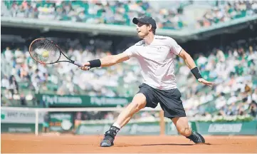  ??  ?? File photo of Murray returning the ball to Japan’s Kei Nishikori during their tennis match at the Roland Garros 2017 French Open in Paris. — AFP photo