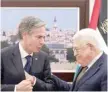  ?? — Reuters ?? US Secretary of State Antony Blinken with Palestinia­n President Mahmoud Abbas in Ramallah in the Israeliocc­upied West Bank on Tuesday.