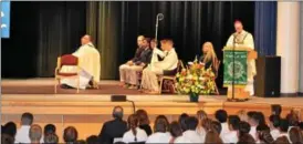  ?? SUBMITTED PHOTO ?? Bishop Shanahan High School celebrated its 60th anniversar­y with a Mass with the Rev. Bishop Michael J. Fitzgerald on Friday. It also honored an alumnus who inspired his classmates with his positive attitude after he was diagnosed with cancer during...