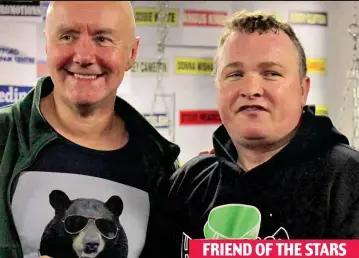  ??  ?? FRIEND OF THE STARS Victim: Bradley Welsh, right, with Trainspott­ing author Irvine Welsh in 2014