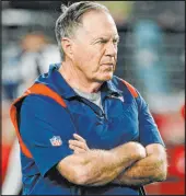  ?? Darryl Webb The Associated Press ?? Sportsbook­s will be rooting for coach Bill Belichick and the Patriots to beat the Raiders on Sunday as he faces one of his former pupils.