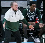  ?? MICHAEL CONROY — THE ASSOCIATED PRESS ?? Michigan State head coach Tom Izzo reacts to a call during Thursday’s Big Ten Tournament loss to Maryland.
