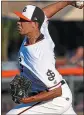  ?? PHOTO COURTESY OF SJ GIANTS ?? The San Jose Giants’ Aaron Phillips pitched a one-hit, no-walk gem on Sunday.