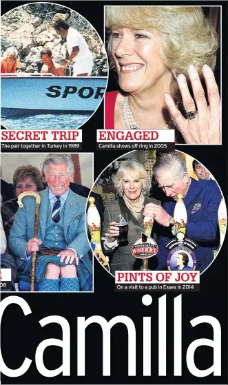  ??  ?? The pair together in Turkey in 1989 08 Camilla shows off ring in 2005 On a visit to a pub in Essex in 2014