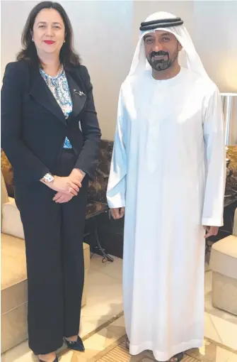  ??  ?? Queensland Premier Annastacia Palaszczuk in Dubai with his highness Sheik Ahmed Bin Saeed Al Maktoum, CEO of Emirates.