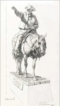  ??  ?? Bruce Greene, Sketch for Red Steagall, Always Ridin’ for the Brand in Fort Worth, Texas