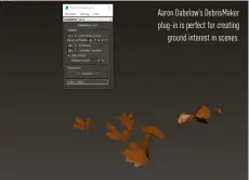  ??  ?? Aaron Dabelow’s Debrismake­r plug-in is perfect for creating ground interest in scenes.
