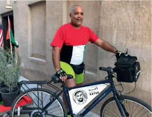  ??  ?? Don Victor Mooney embarked on a bike ride from Dubai to Al Ain and to Abu Dhabi on Wednesday.