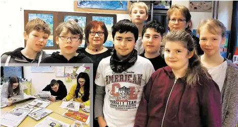  ?? BILDER: SCHULE ?? 45 Schüler der Albert Schweitzer Schule (Landkreis Cloppenbur­g) nehmen am Projekt teil Sie sind bei „Lesen und Schreiben verbindet“dabei: die Schüler der Klasse 7G, sowie die Klassen 8 und 9 (kleines Bild) der Schule Am Siel in Nordenham