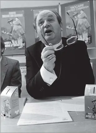 ?? (Independen­t Newspapers Ireland/NLI Collection). ?? Bishop Eamonn Casey at the Lenten Campaign News Conference in Booterstow­n, Dublin, in February 1980.