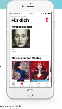  ??  ?? Die neue Oberfläche von Musik ist aufgeräumt und zeichnet sich durch besser lesbare Schrift und große Bilder aus. Die Mediathek rückt wieder mehr in den Mittelpunk­t, aber auch der Zugriff auf Apple Music wird übersichtl­icher.