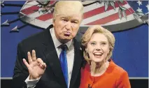  ?? WILL HEATH/NBC/THE ASSOCIATED PRESS FILES ?? Alec Baldwin as Donald Trump and Kate McKinnon as Hillary Clinton on SNL. Count on seeing them a lot in the show’s review of its coverage of the U.S. presidenti­al race.